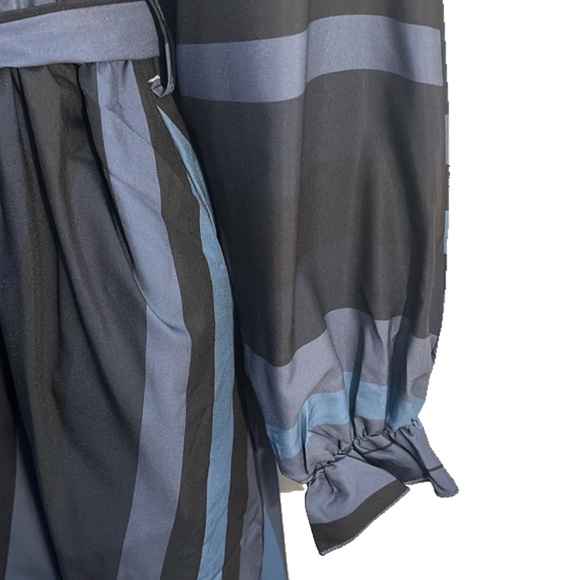 Bloom Chic NWT XL 14-16 Blue multi tone long sleeve striped v neck maxi dress - Picture 4 of 11